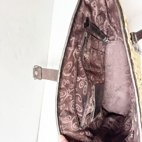 Brighton Natalie Basket Straw Woven Handbag Purse Tote Bronze Brown Leather Trim - Picture 6 of 13